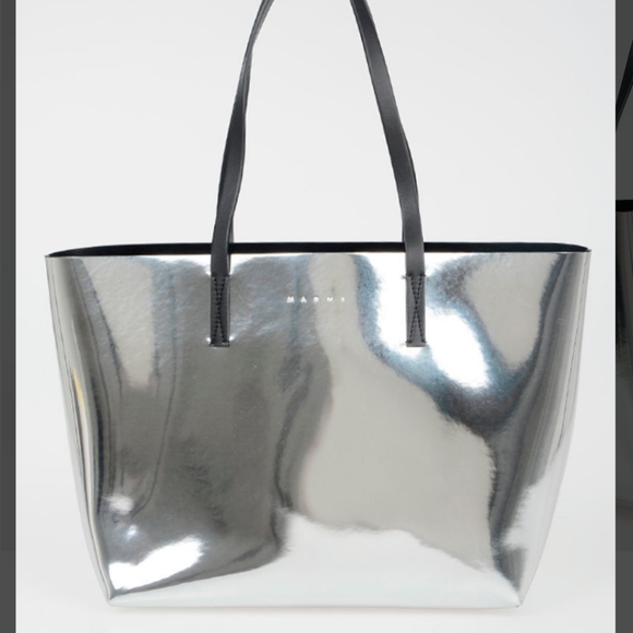 metallic silver tote bag